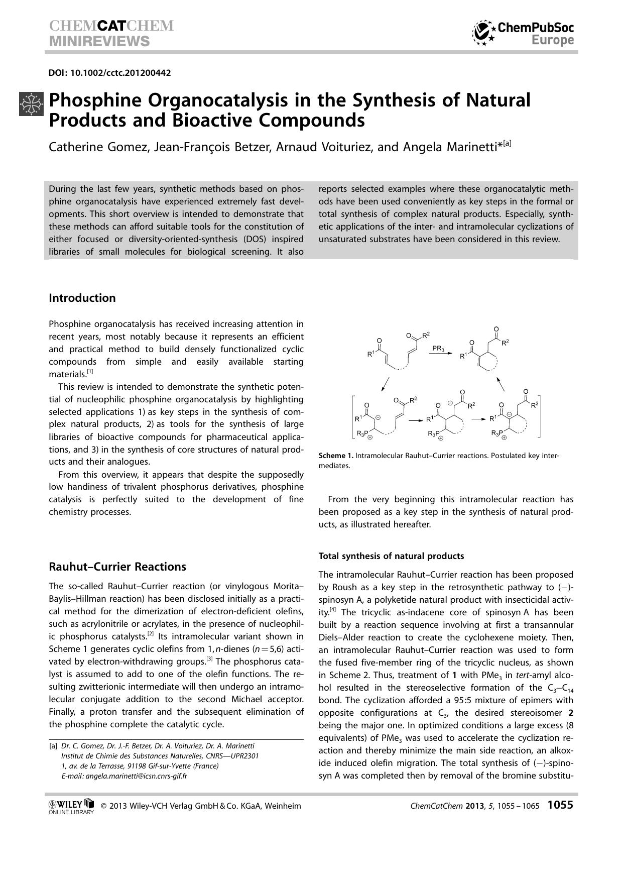 Phosphine Organocatalysis in the Synthesis of Natural Products and Bioactive Compounds by Unknown