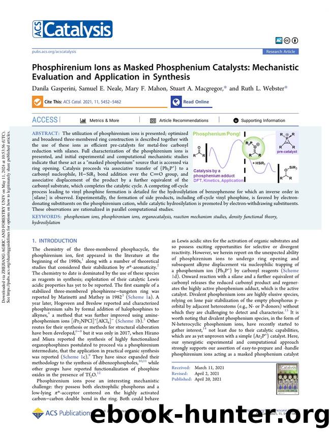 Phosphirenium Ions as Masked Phosphenium Catalysts: Mechanistic Evaluation and Application in Synthesis by Danila Gasperini Samuel E. Neale Mary F. Mahon Stuart A. Macgregor & Ruth L. Webster