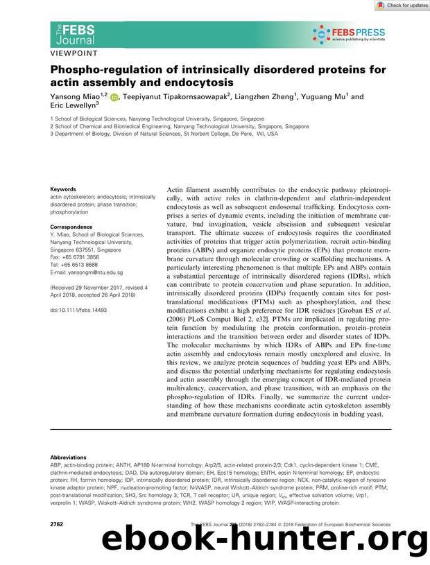 Phosphoâregulation of intrinsically disordered proteins for actin assembly and endocytosis by Unknown