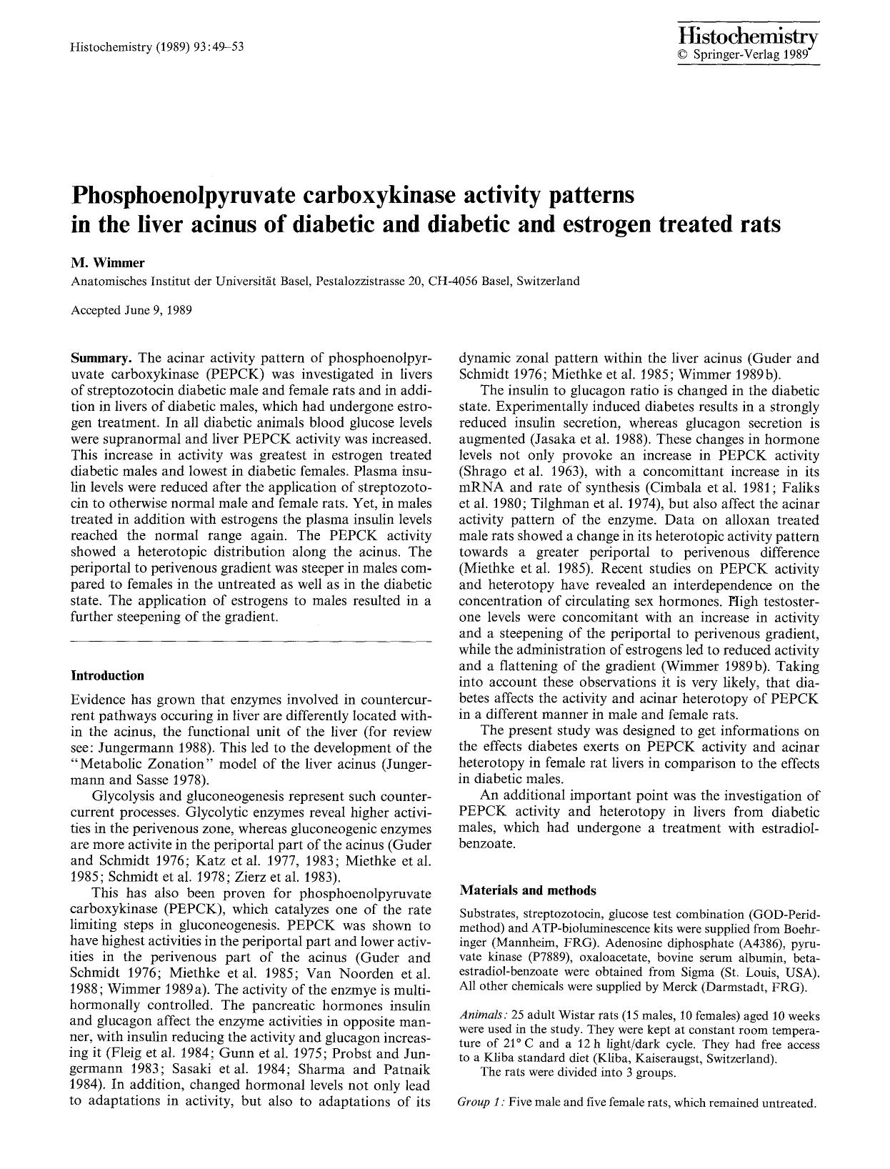 Phosphoenolpyruvate carboxykinase activity patterns in the liver acinus of diabetic and diabetic and estrogen treated rats by Unknown