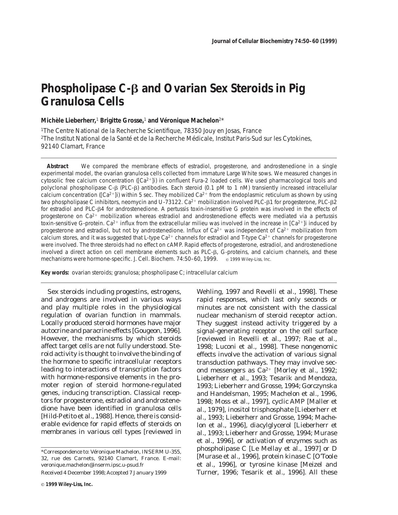Phospholipase C-[bgr] and ovarian sex steroids in pig granulosa cells by Unknown