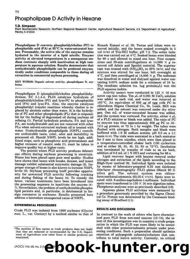 Phospholipase D activity in hexane by Unknown