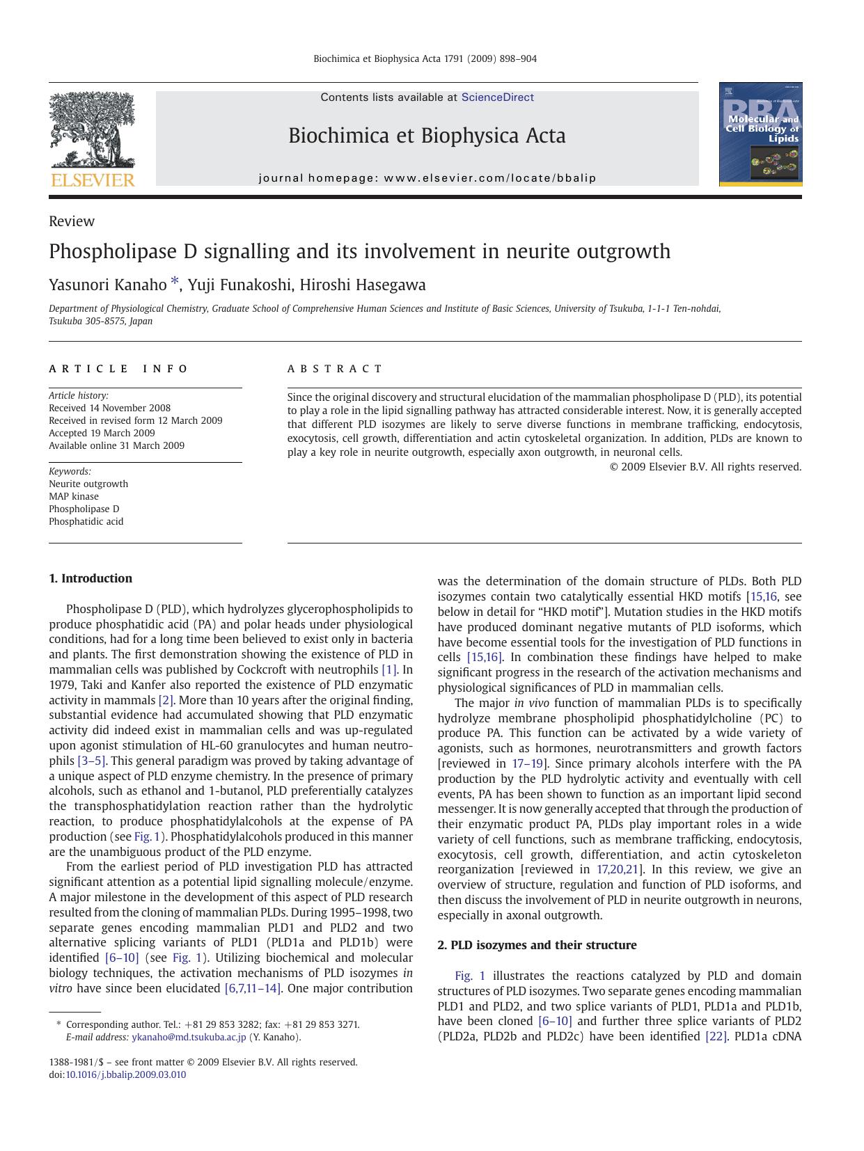 Phospholipase D signalling and its involvement in neurite outgrowth by Yasunori Kanaho; Yuji Funakoshi; Hiroshi Hasegawa