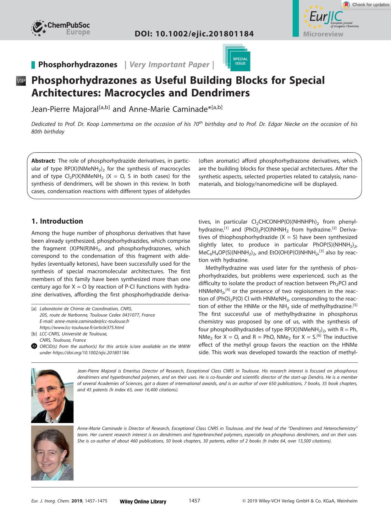 Phosphorhydrazones as Useful Building Blocks for Special Architectures: Macrocycles and Dendrimers by Unknown