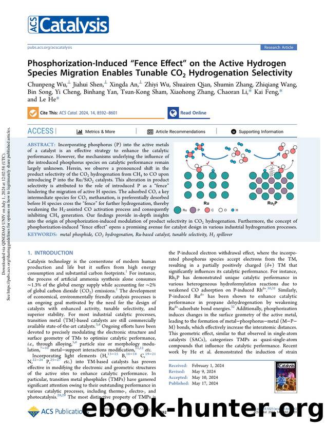 Phosphorization-Induced âFence Effectâ on the Active Hydrogen Species Migration Enables Tunable CO2 Hydrogenation Selectivity by unknow