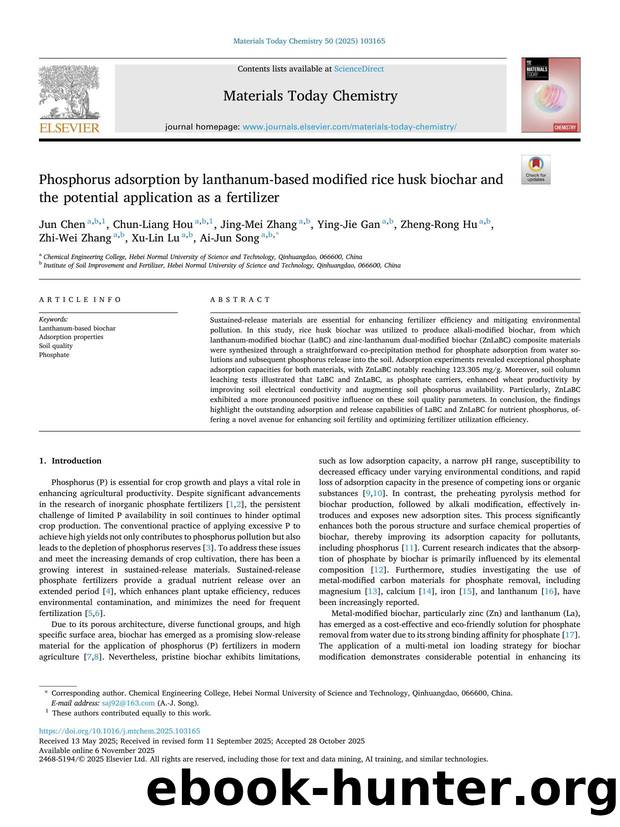 Phosphorus adsorption by lanthanum-based modified rice husk biochar and the potential application as a fertilizer by unknow