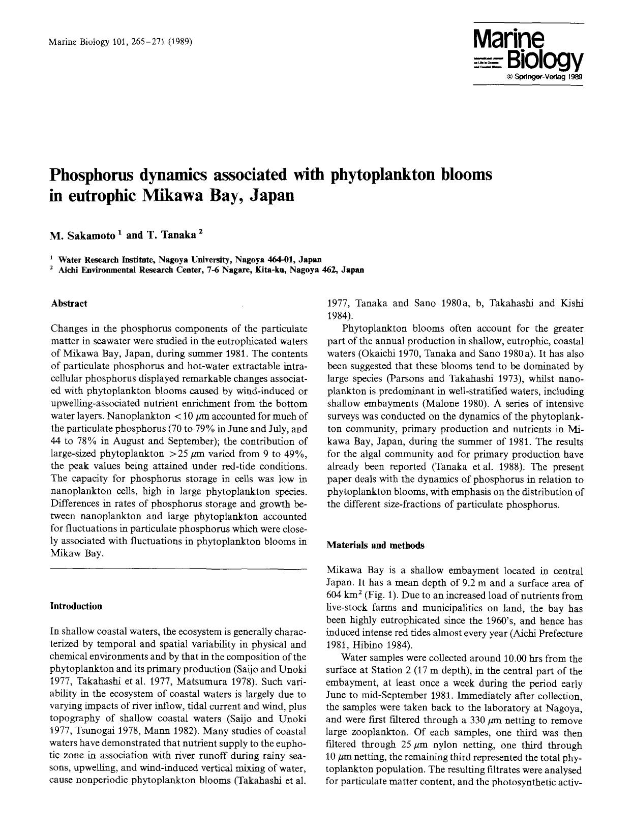Phosphorus dynamics associated with phytoplankton blooms in eutrophic Mikawa Bay, Japan by Unknown