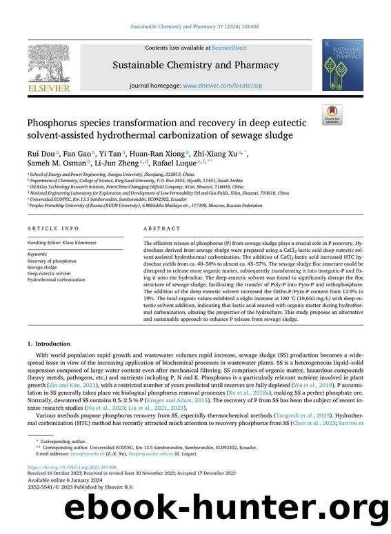 Phosphorus species transformation and recovery in deep eutectic solvent-assisted hydrothermal carbonization of sewage sludge by unknow