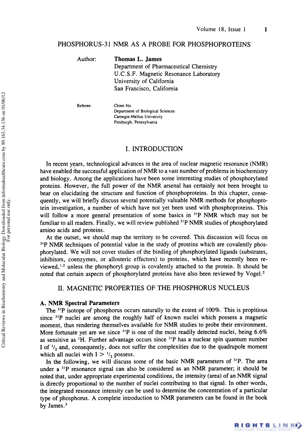 Phosphorus-31 NMR as a Probe for Phosphoprotein by Thomas L. James