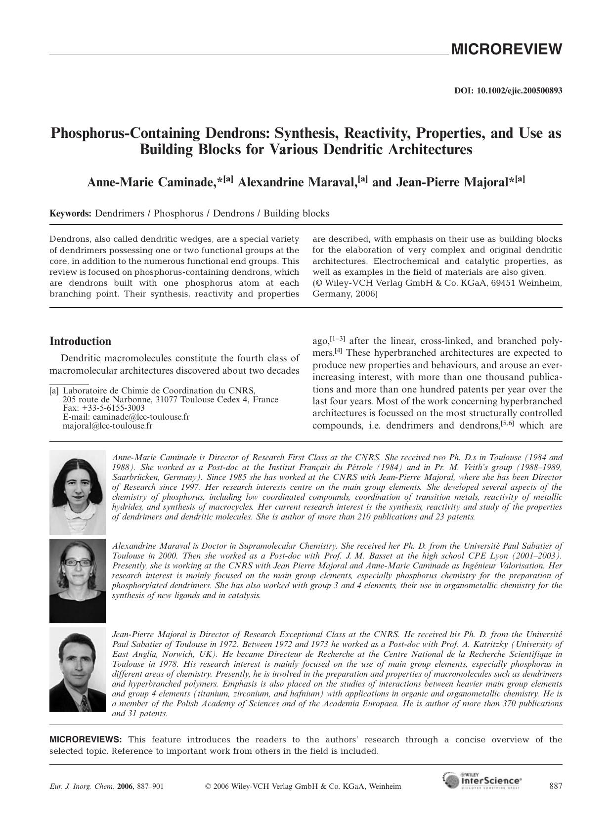 Phosphorus-Containing Dendrons: Synthesis, Reactivity, Properties, and Use as Building Blocks for Various Dendritic Architectures by Unknown