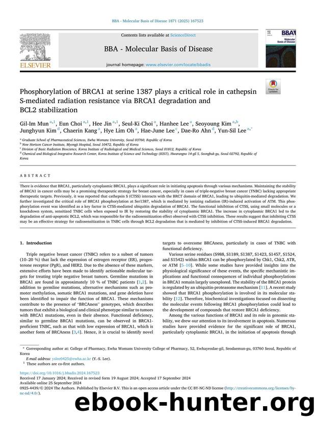 Phosphorylation of BRCA1 at serine 1387 plays a critical role in cathepsin S-mediated radiation resistance via BRCA1 degradation and BCL2 stabilization by unknow