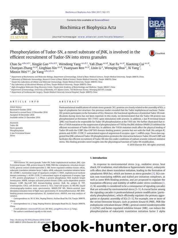 Phosphorylation of Tudor-SN, a novel substrate of JNK, is involved in the efficient recruitment of Tudor-SN into stress granules by unknow
