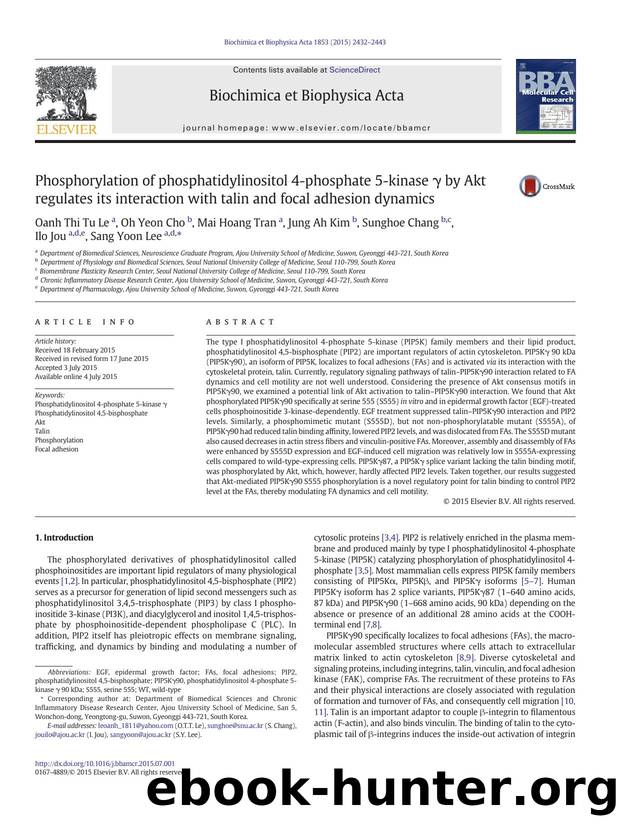 Phosphorylation of phosphatidylinositol 4-phosphate 5-kinase Î³ by Akt regulates its interaction with talin and focal adhesion dynamics by unknow