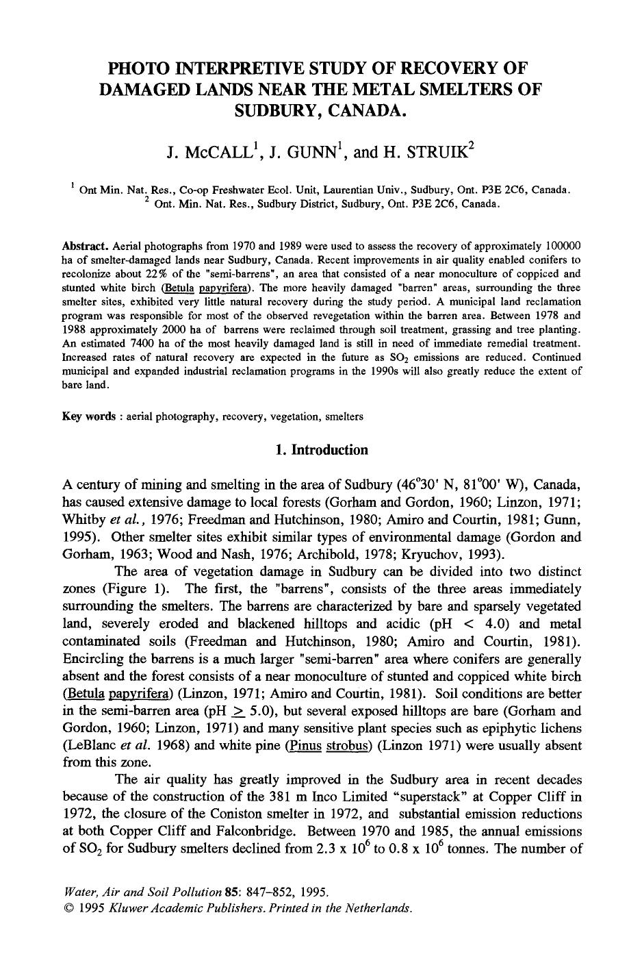 Photo interpretive study of recovery of damaged lands near the metal smelters of Sudbury, Canada by Unknown