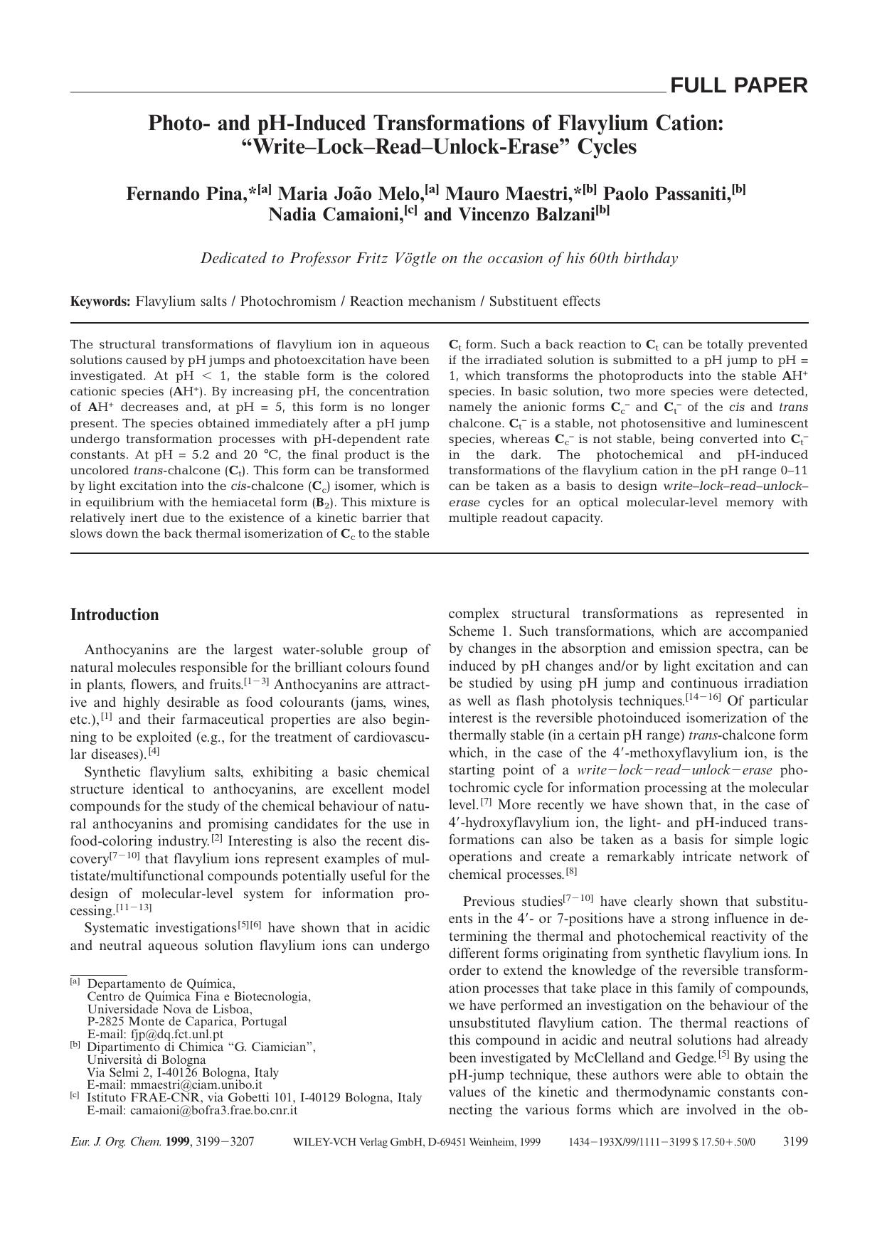 Photo- and pH-Induced Transformations of Flavylium Cation: "Write-Lock-Read-Unlock-Erase" Cycles by Unknown