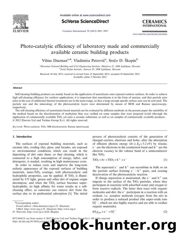 Photo-catalytic efficiency of laboratory made and commercially available ceramic building products by Vilma Ducman & Vladimira Petrovič & Srečo D. Škapin