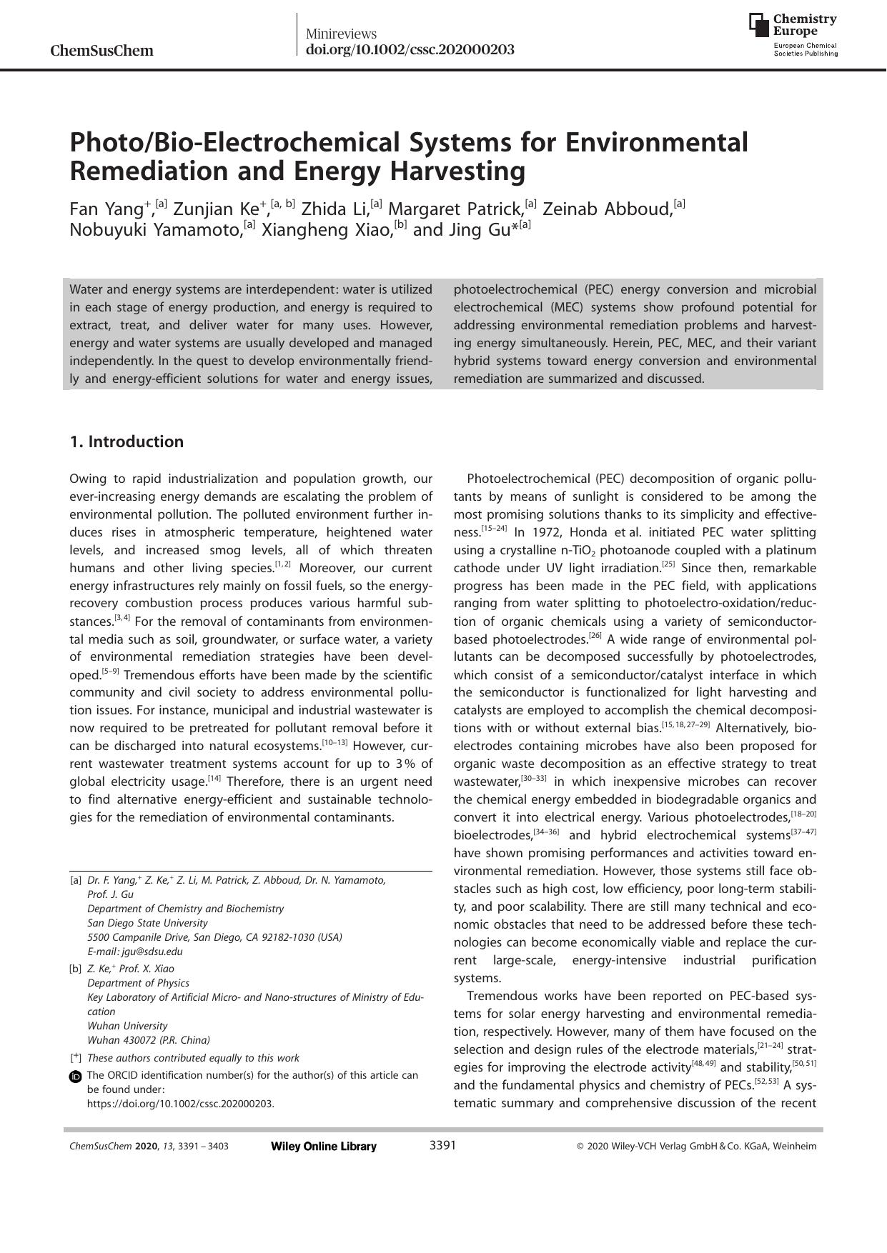 PhotoBioâElectrochemical Systems for Environmental Remediation and Energy Harvesting by Unknown
