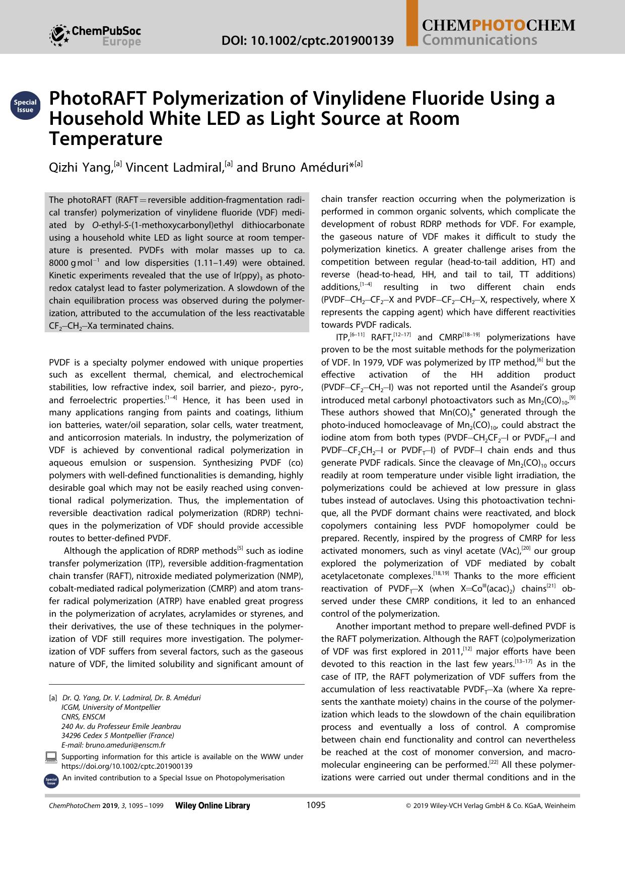 PhotoRAFT Polymerization of Vinylidene Fluoride Using a Household White LED as Light Source at Room Temperature by Unknown