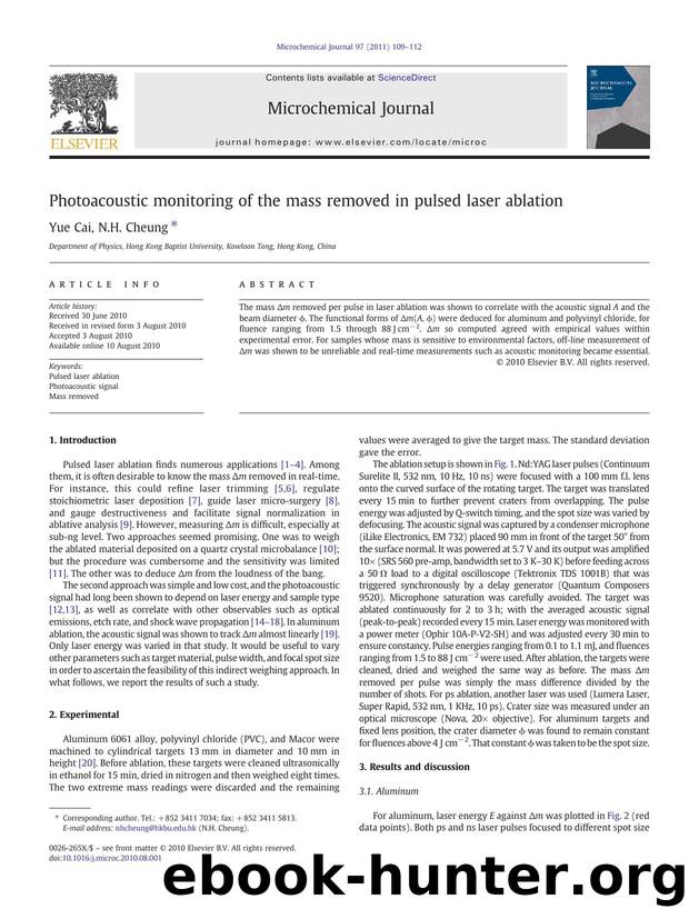 Photoacoustic monitoring of the mass removed in pulsed laser ablation by Yue Cai & N.H. Cheung