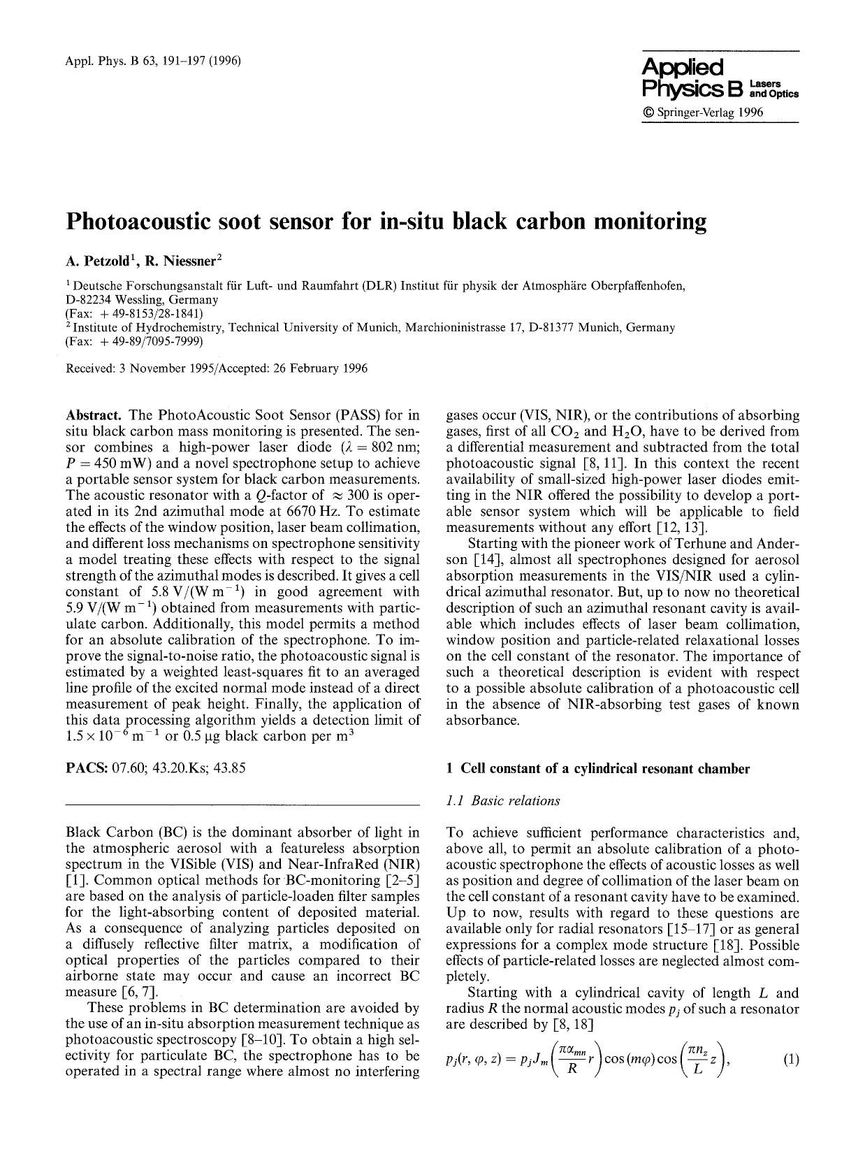 Photoacoustic soot sensor for in-situ black carbon monitoring by Unknown