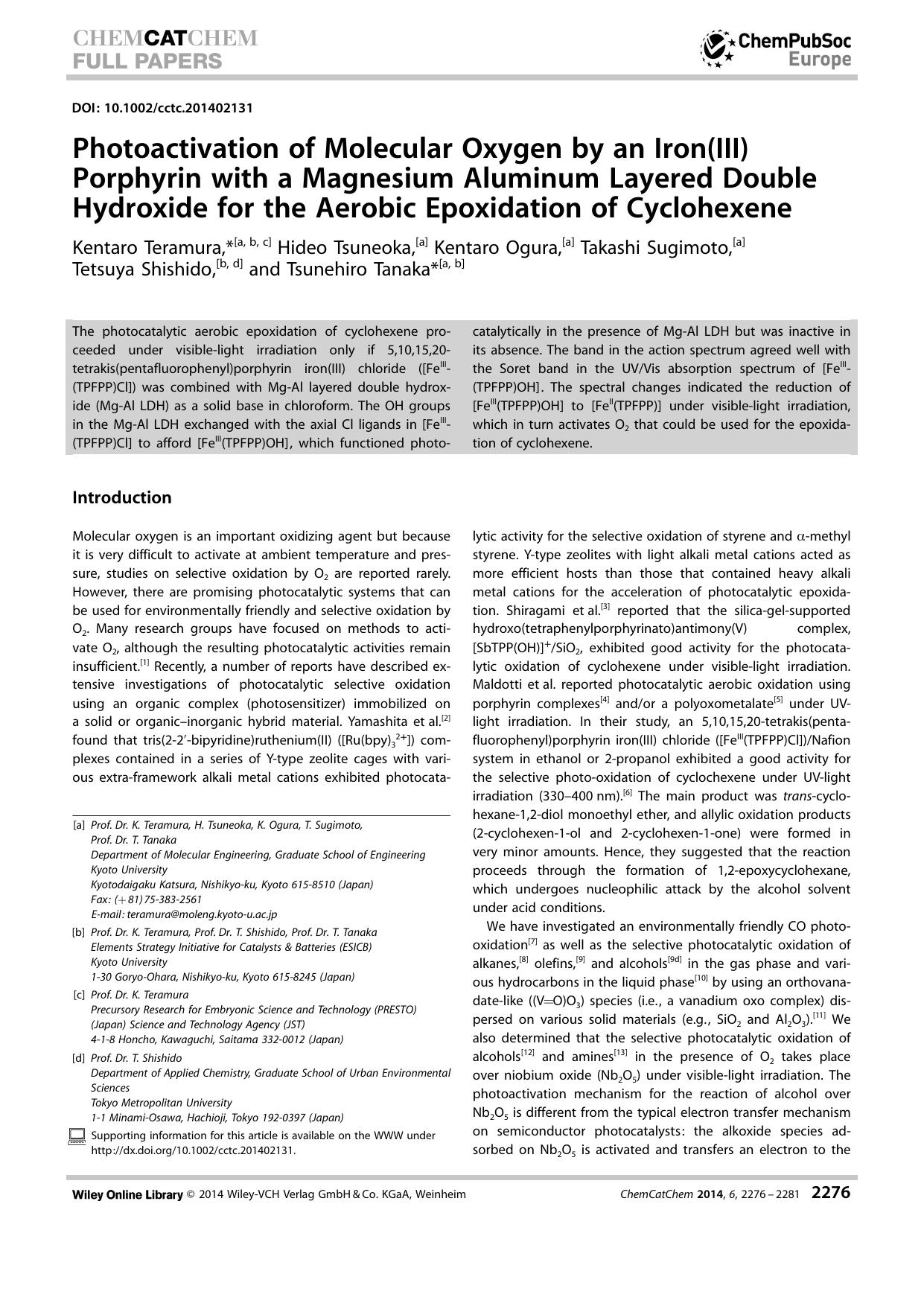 Photoactivation of Molecular Oxygen by an Iron(III) Porphyrin with a Magnesium Aluminum Layered Double Hydroxide for the Aerobic Epoxidation of Cyclohexene by Unknown