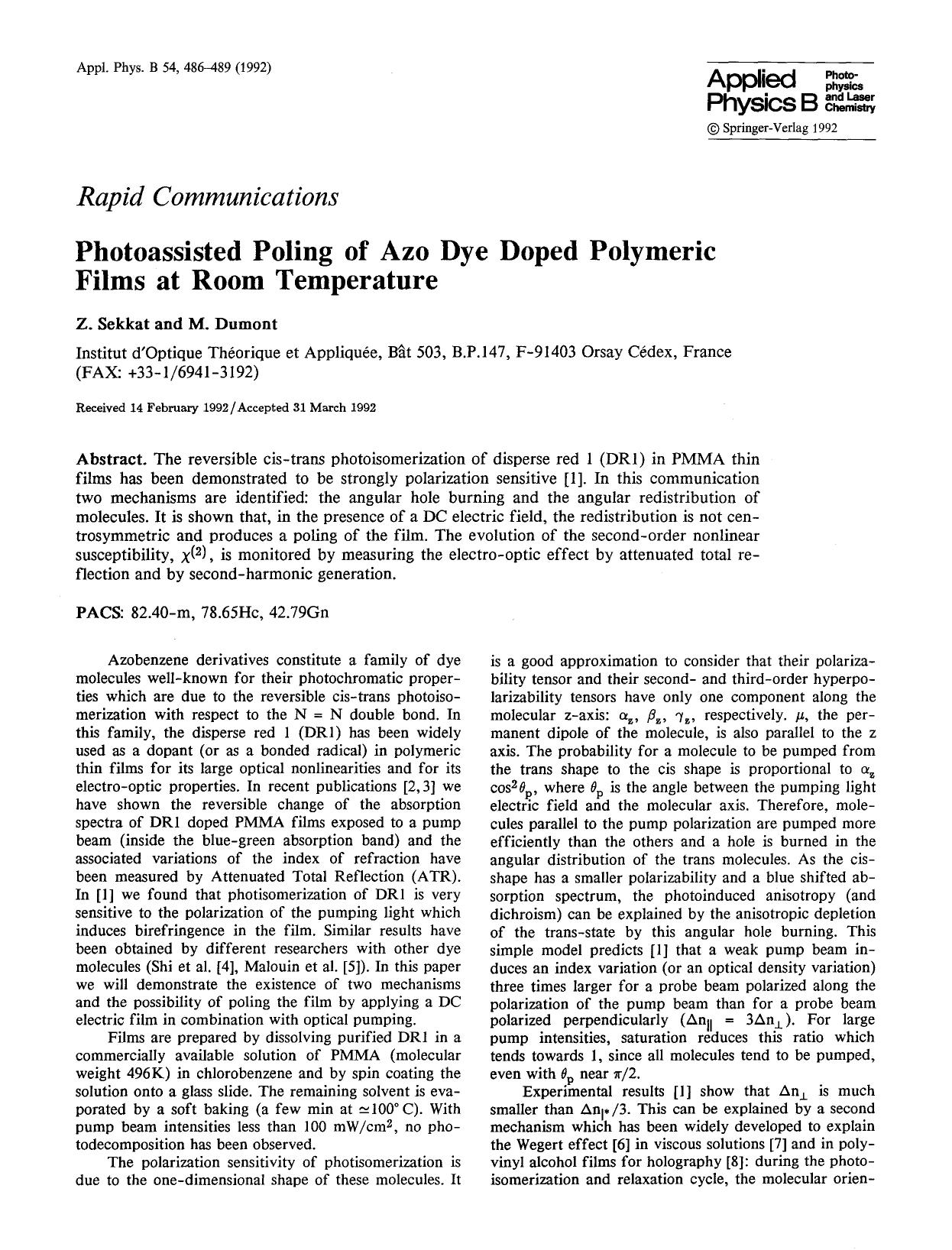 Photoassisted poling of azo dye doped polymeric films at room temperature by Unknown