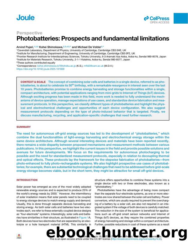 Photobatteries: Prospects and fundamental limitations by Arvind Pujari