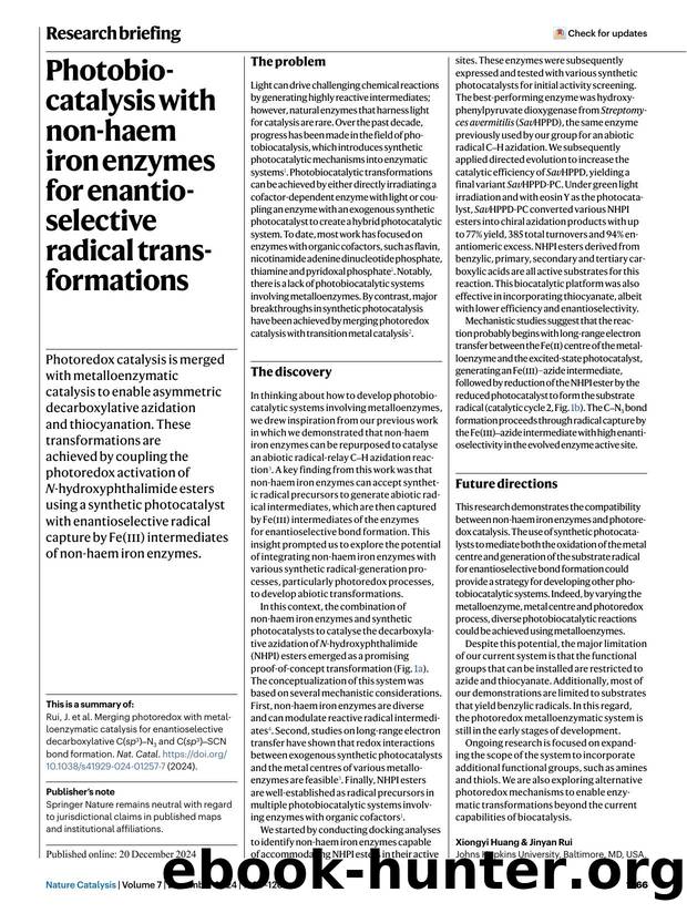 Photobiocatalysis with non-haem iron enzymes for enantioselective radical transformations by Unknown