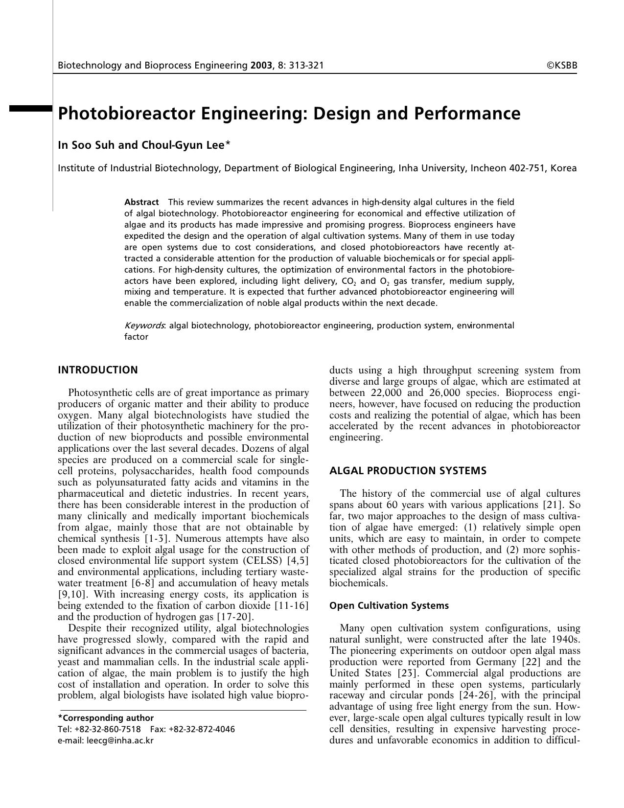 Photobioreactor engineering: Design and performance by Unknown