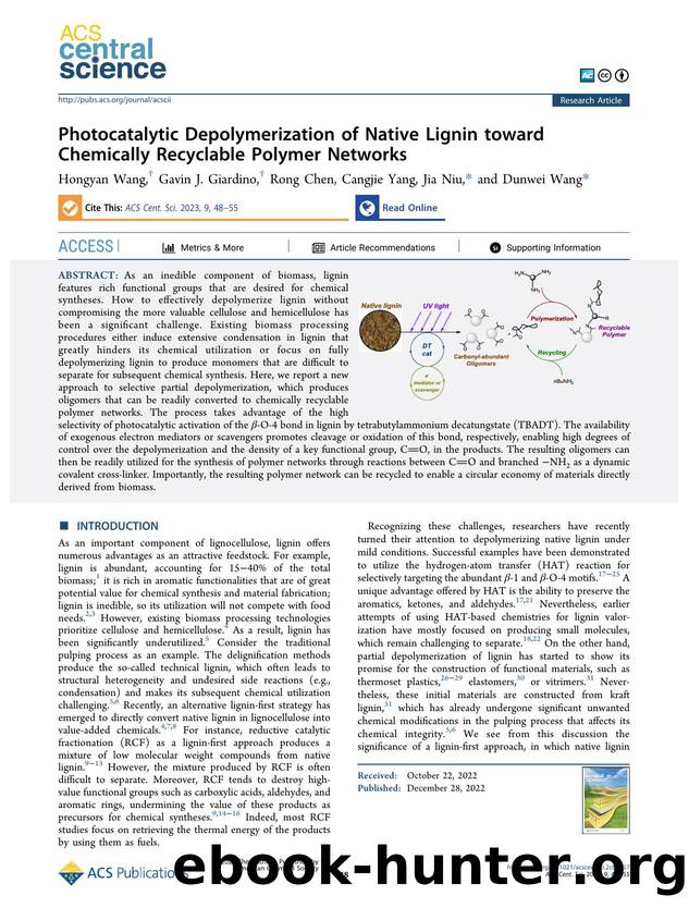 Photocatalytic Depolymerization of Native Lignin toward Chemically Recyclable Polymer Networks by unknow