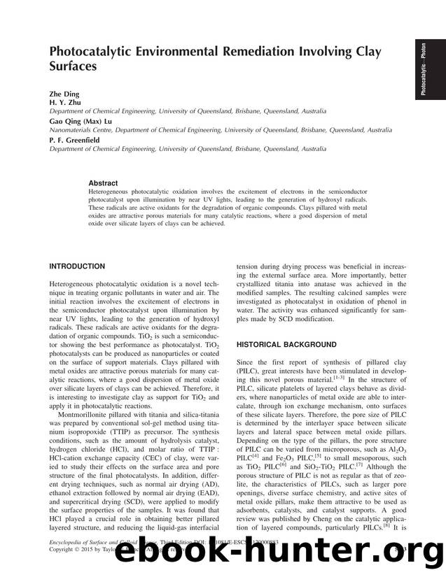 Photocatalytic Environmental Remediation Involving Clay Surfaces by Zhe Ding H. Y. Zhu Gao Qing (Max) Lu & P. F. Greenfield