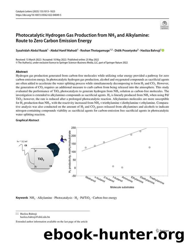 Photocatalytic Hydrogen Gas Production from NH3 and Alkylamine: Route to Zero Carbon Emission Energy by unknow