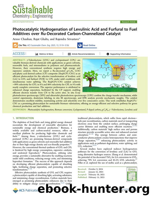 Photocatalytic Hydrogenation of Levulinic Acid and Furfural to Fuel Additives over Ru-Decorated Carbon-Channelized Catalyst by Arzoo Chauhan Rajat Ghalta and Rajendra Srivastava