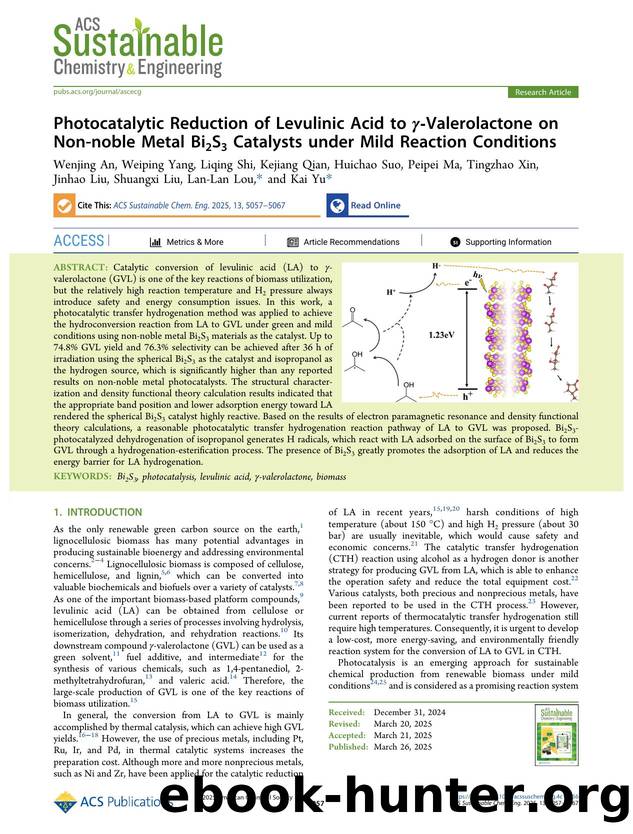 Photocatalytic Reduction of Levulinic Acid to Î³-Valerolactone on Non-noble Metal Bi2S3 Catalysts under Mild Reaction Conditions by unknow