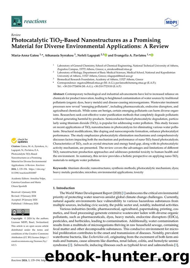 Photocatalytic TiO2-Based Nanostructures as a Promising Material for Diverse Environmental Applications: A Review by Maria-Anna Gatou Athanasia Syrrakou Nefeli Lagopati & Evangelia A. Pavlatou