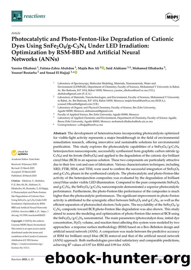Photocatalytic and Photo-Fenton-like Degradation of Cationic Dyes Using SnFe2O4g-C3N4 Under LED Irradiation: Optimization by RSM-BBD and Artificial Neural Networks (ANNs) by unknow