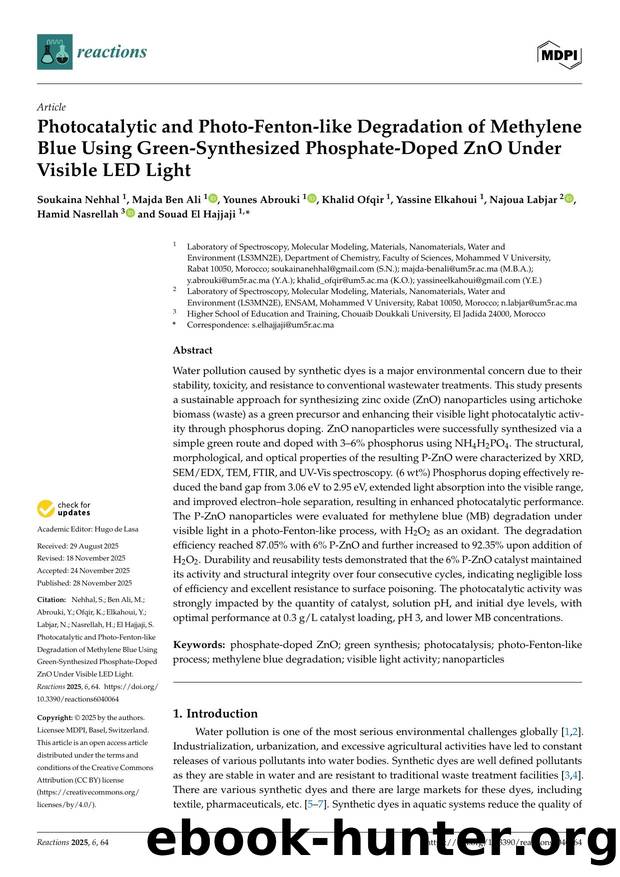 Photocatalytic and Photo-Fenton-like Degradation of Methylene Blue Using Green-Synthesized Phosphate-Doped ZnO Under Visible LED Light by unknow