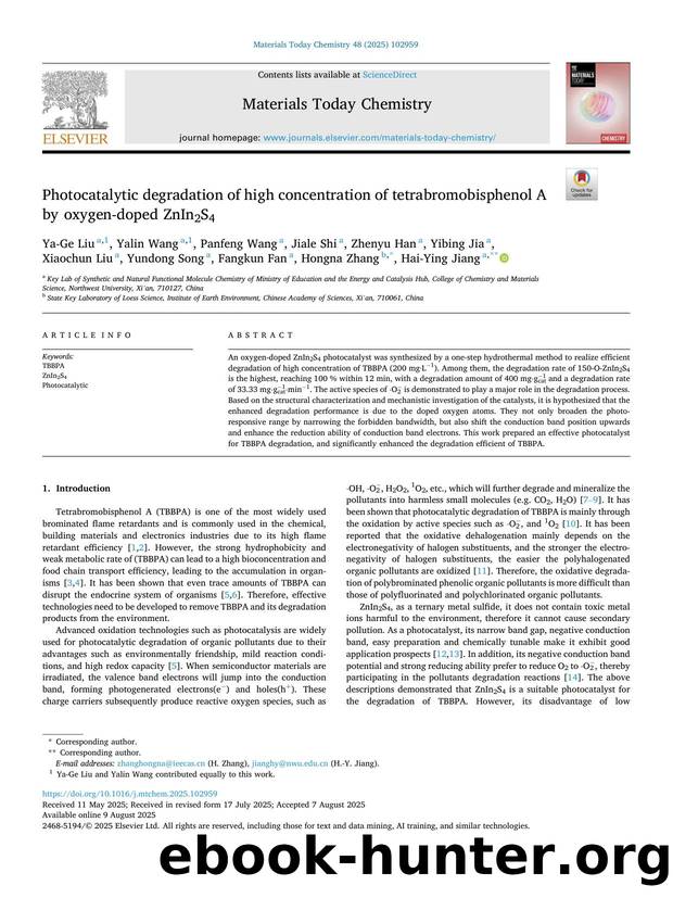 Photocatalytic degradation of high concentration of tetrabromobisphenol A by oxygen-doped ZnIn2S4 by unknow