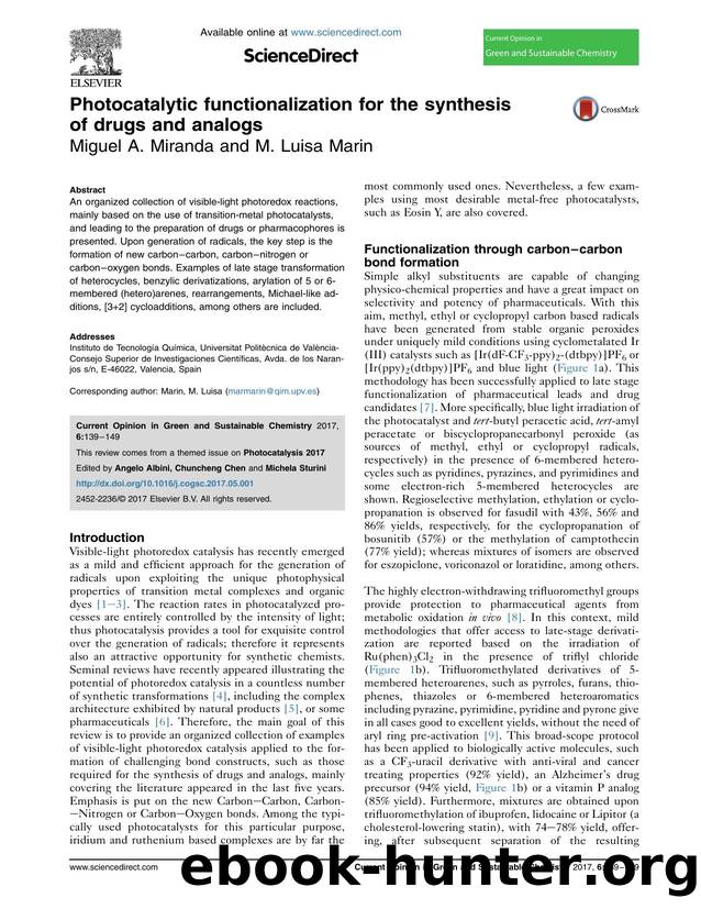 Photocatalytic functionalization for the synthesis of drugs and analogs by Miguel A. Miranda & M. Luisa Marin
