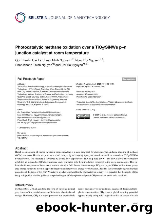 Photocatalytic methane oxidation over a TiO2SiNWs pân junction catalyst at room temperature by Qui Thanh Hoai Ta Luan Minh Nguyen Ngoc Hoi Nguyen Phan Khanh Thinh Nguyen Dai Hai Nguyen