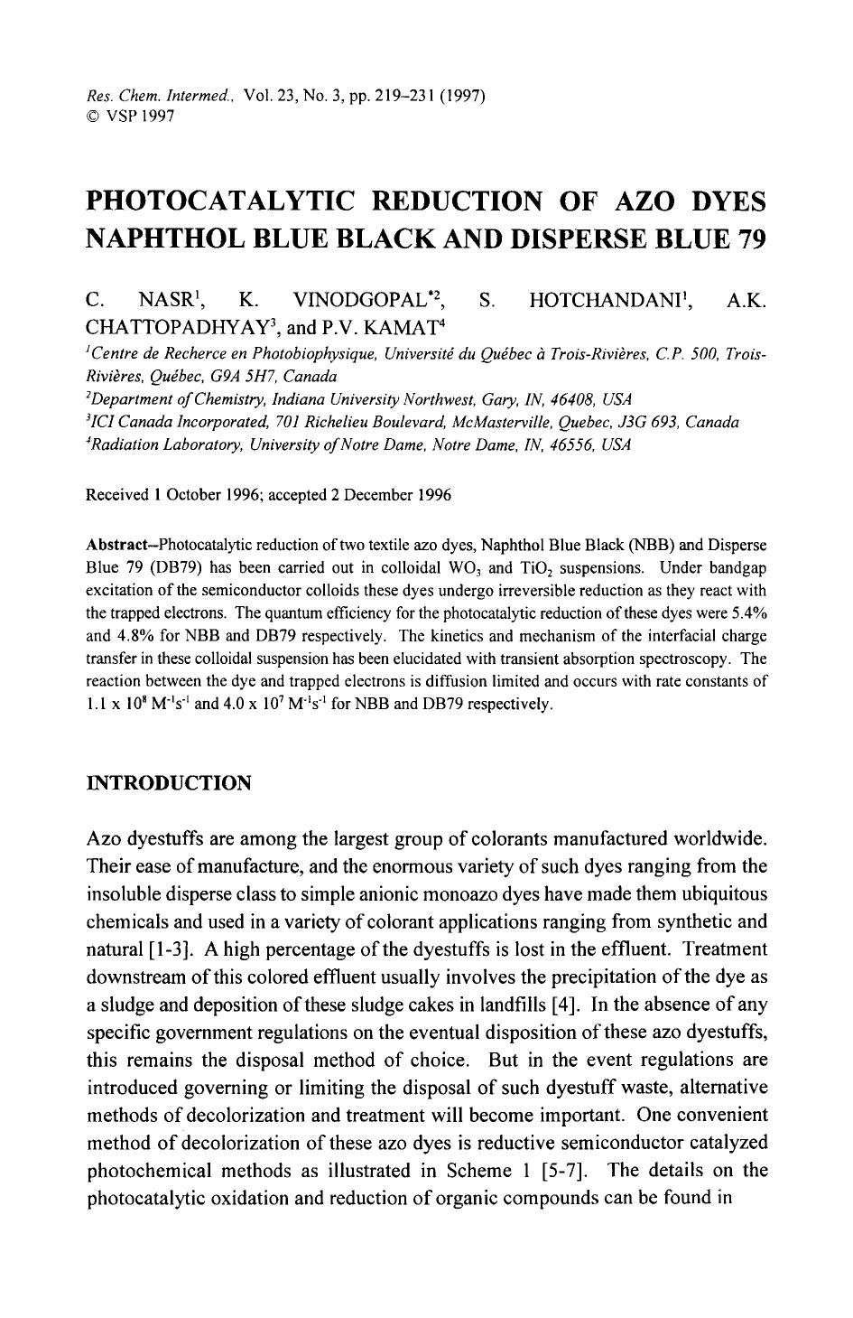 Photocatalytic reduction of azo dyes Naphthol Blue Black and Disperse Blue 79 by Unknown