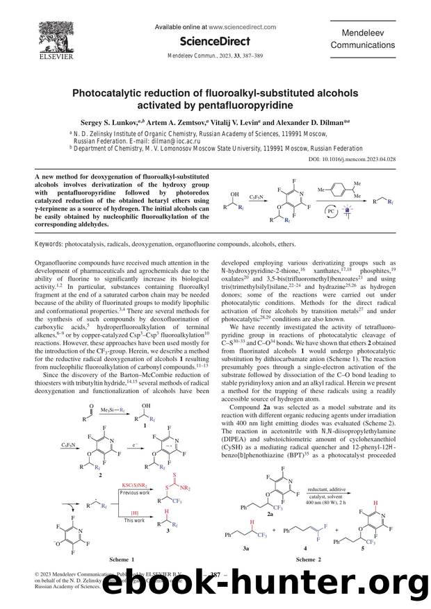 Photocatalytic reduction of fluoroalkyl-substituted alcohols activated by pentafluoropyridine by Sergey S. Lunkov & Artem A. Zemtsov & Vitalij V. Levin & Alexander D. Dilman