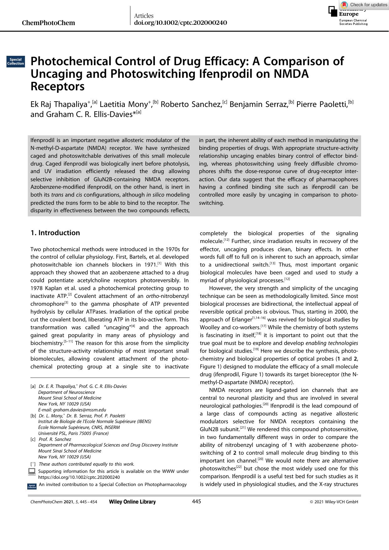 Photochemical Control of Drug Efficacy: A Comparison of Uncaging and Photoswitching Ifenprodil on NMDA Receptors by Unknown
