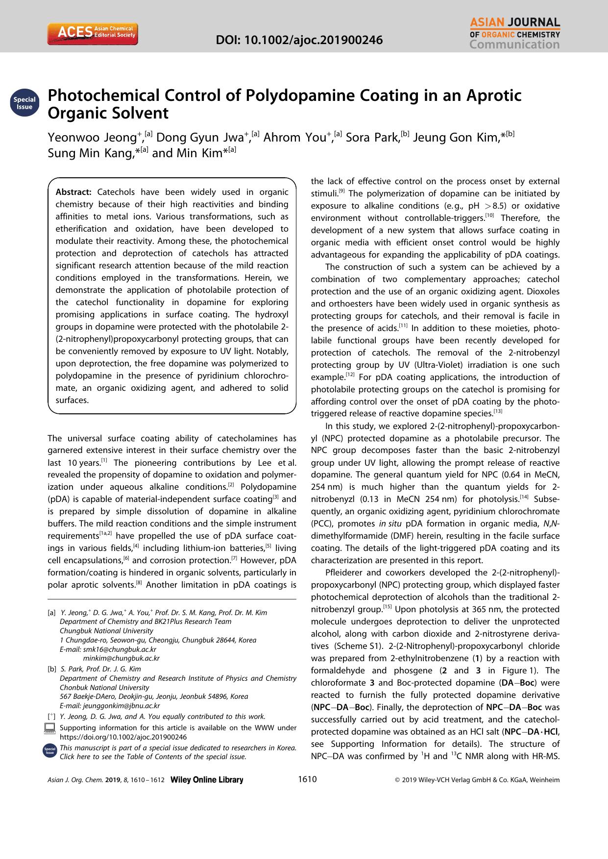 Photochemical Control of Polydopamine Coating in an Aprotic Organic Solvent by Unknown