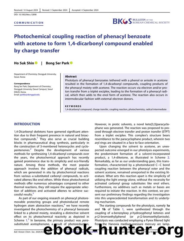 Photochemical Coupling Reaction of Phenacyl Benzoate with Acetone to Form 1,4âDicarbonyl Compound Enabled by Charge Transfer by Unknown