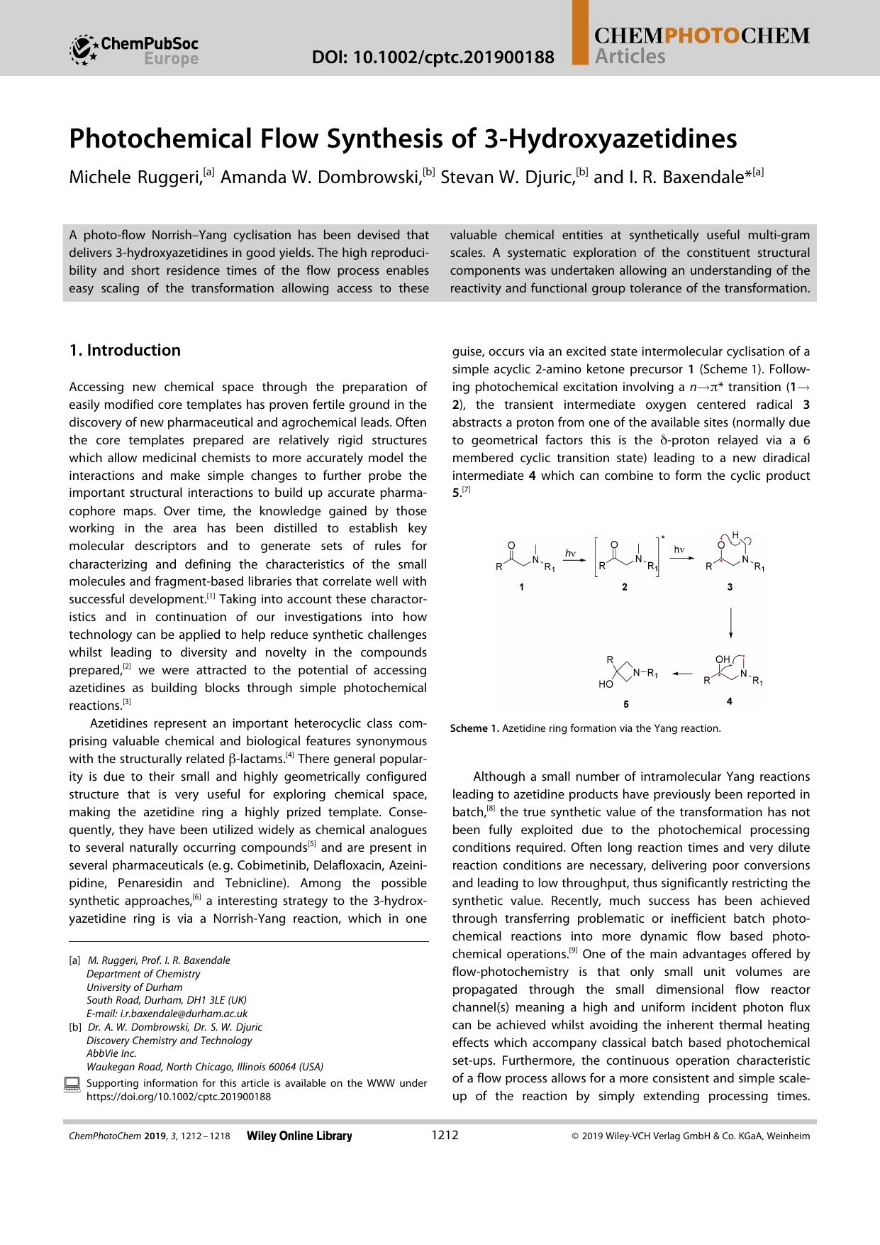 Photochemical Flow Synthesis of 3âHydroxyazetidines by Unknown