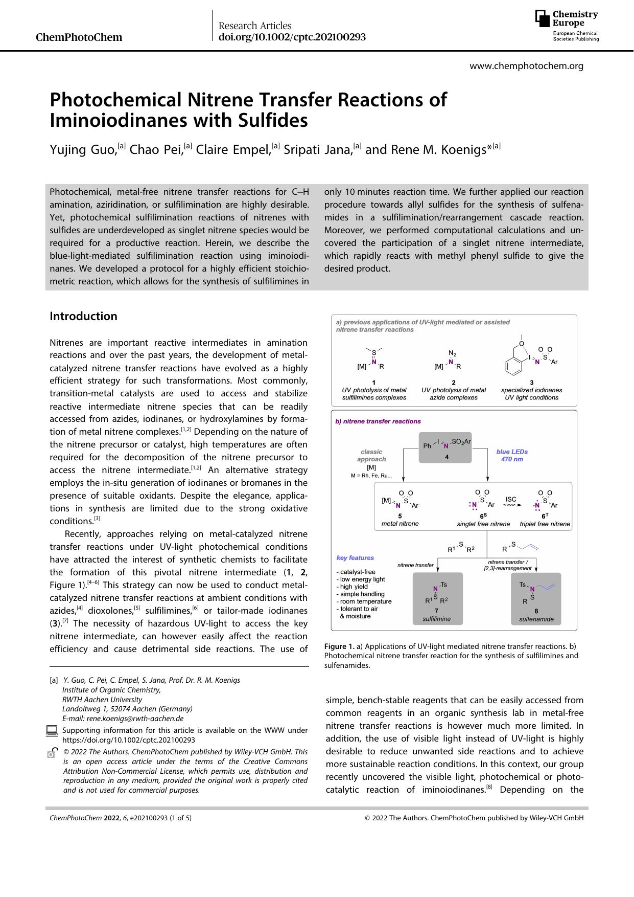 Photochemical Nitrene Transfer Reactions of Iminoiodinanes with Sulfides by Unknown