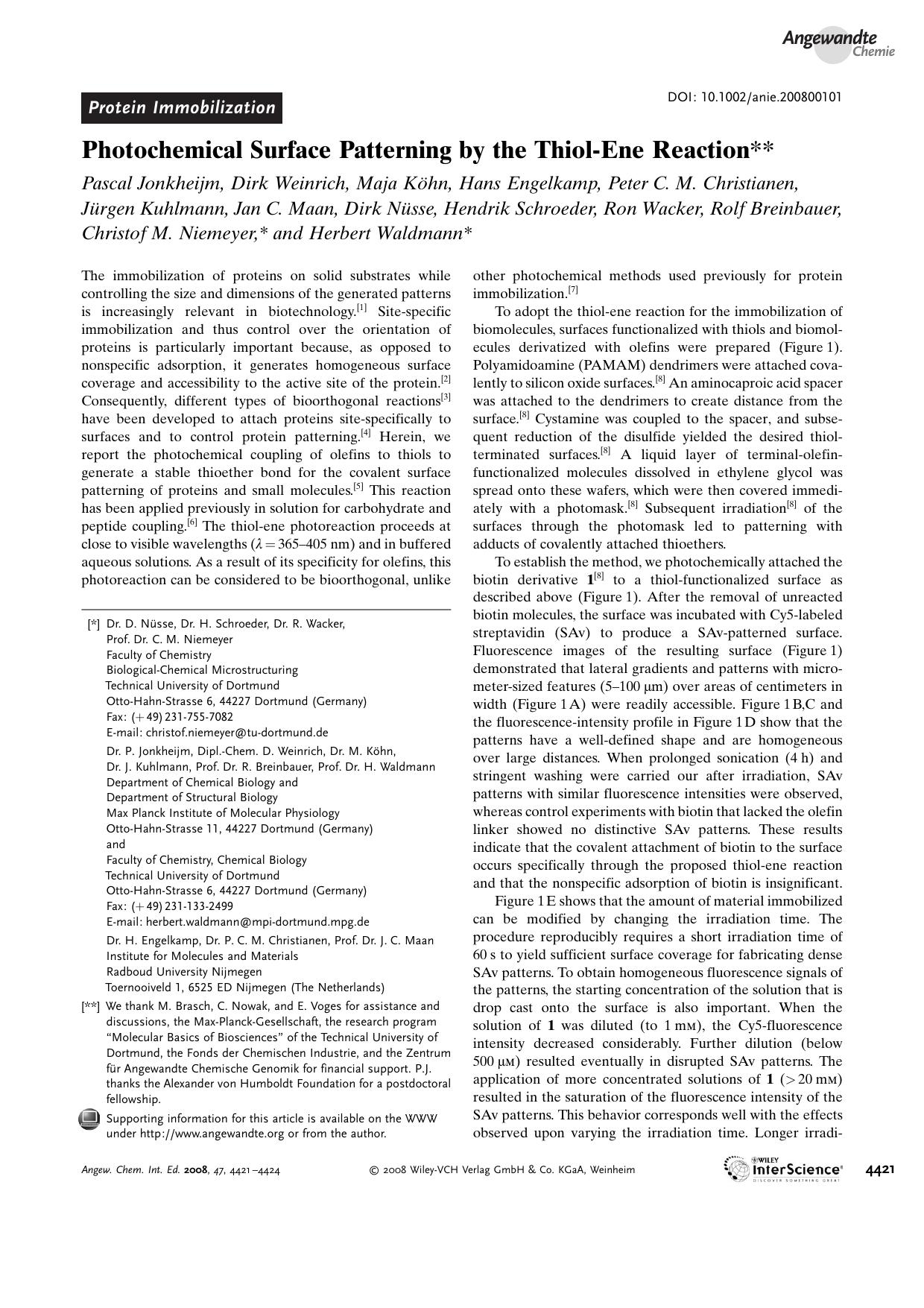 Photochemical Surface Patterning by the Thiol-Ene Reaction by Unknown