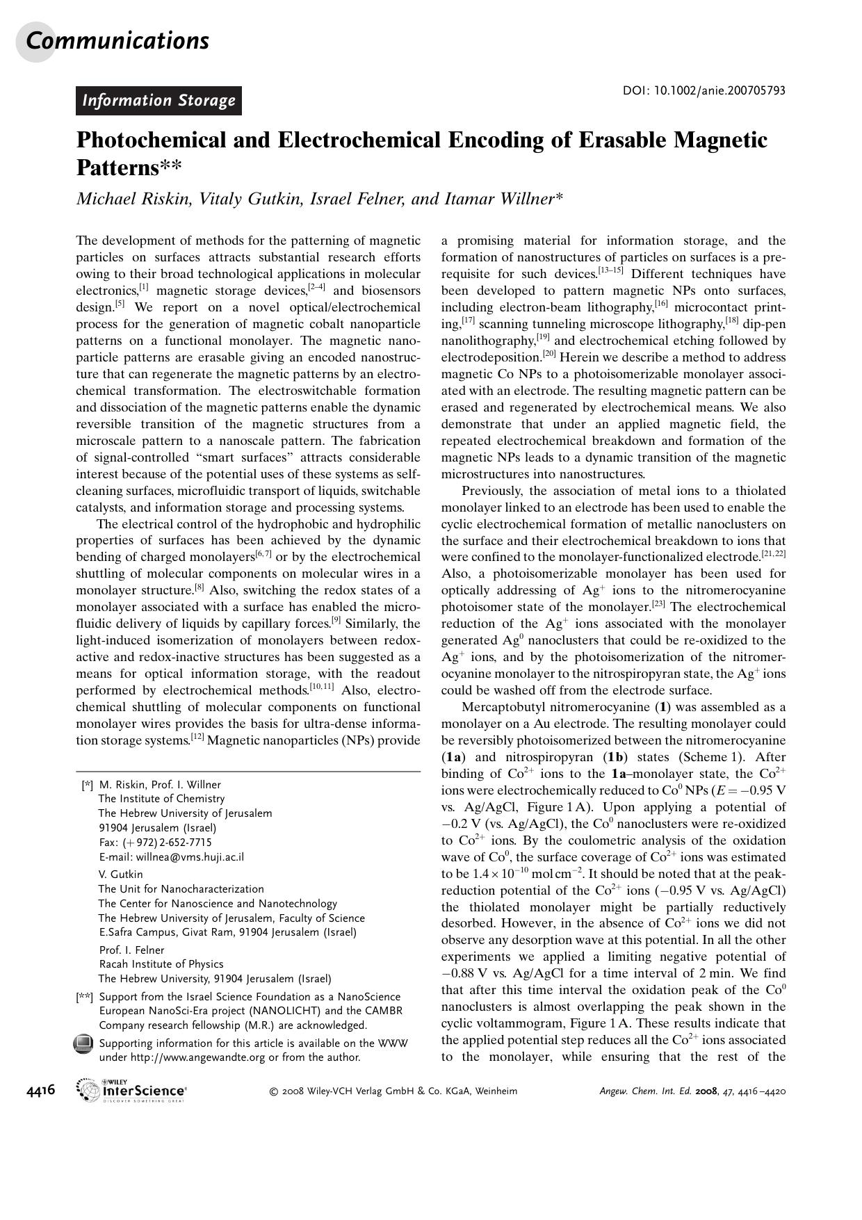 Photochemical and Electrochemical Encoding of Erasable Magnetic Patterns by Unknown