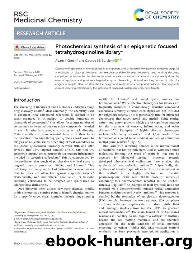 Photochemical synthesis of an epigenetic focused tetrahydroquinoline library by Adam I. Green & George M. Burslem